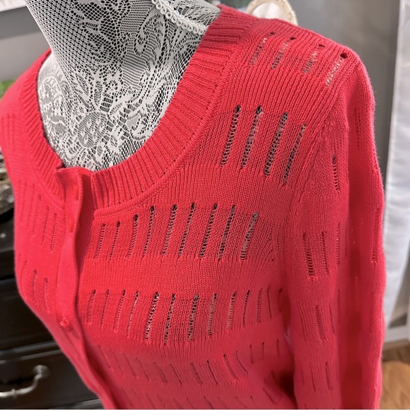 Anne Klein Vibrant Raspberry Red Open-Knit Cardigan Size M - Picture 4 of 15